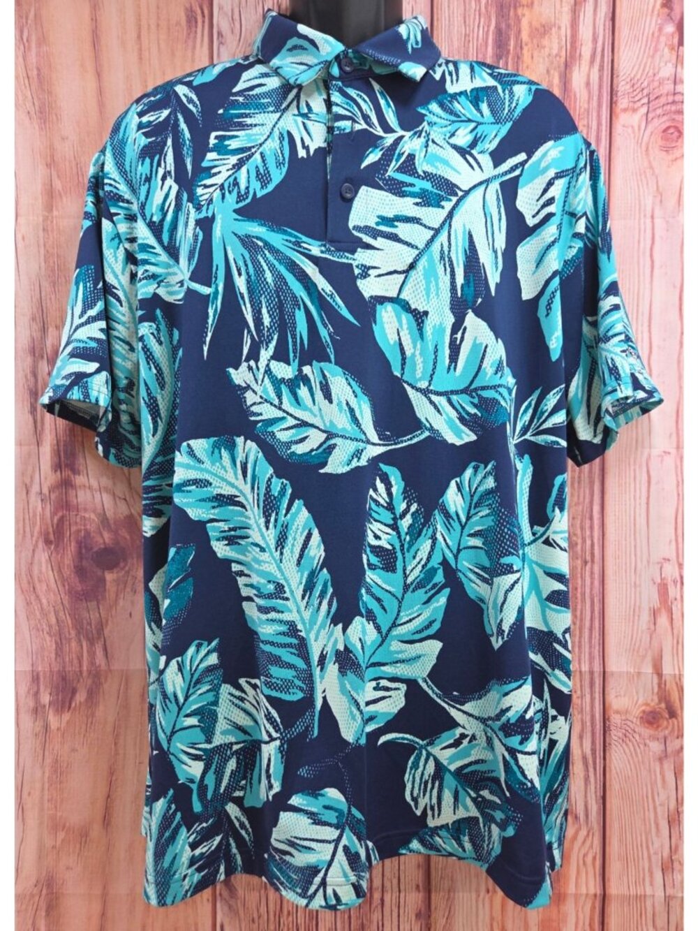 Under Armour Mens Blue Tropical Leaf Print Polo XL Blackstone Golf Course